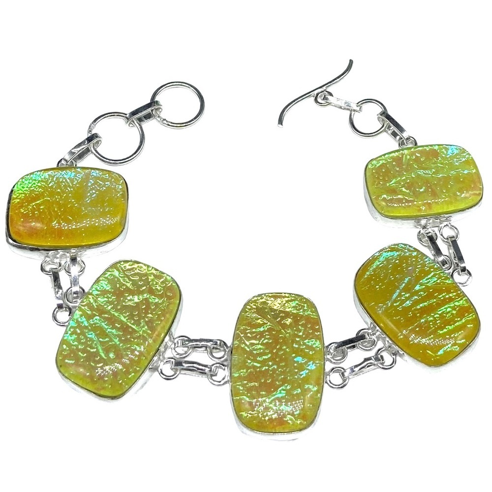 Triplet Fire Opal Bracelet Yellow 925 Sterling Silver Overlay Chunky Statement